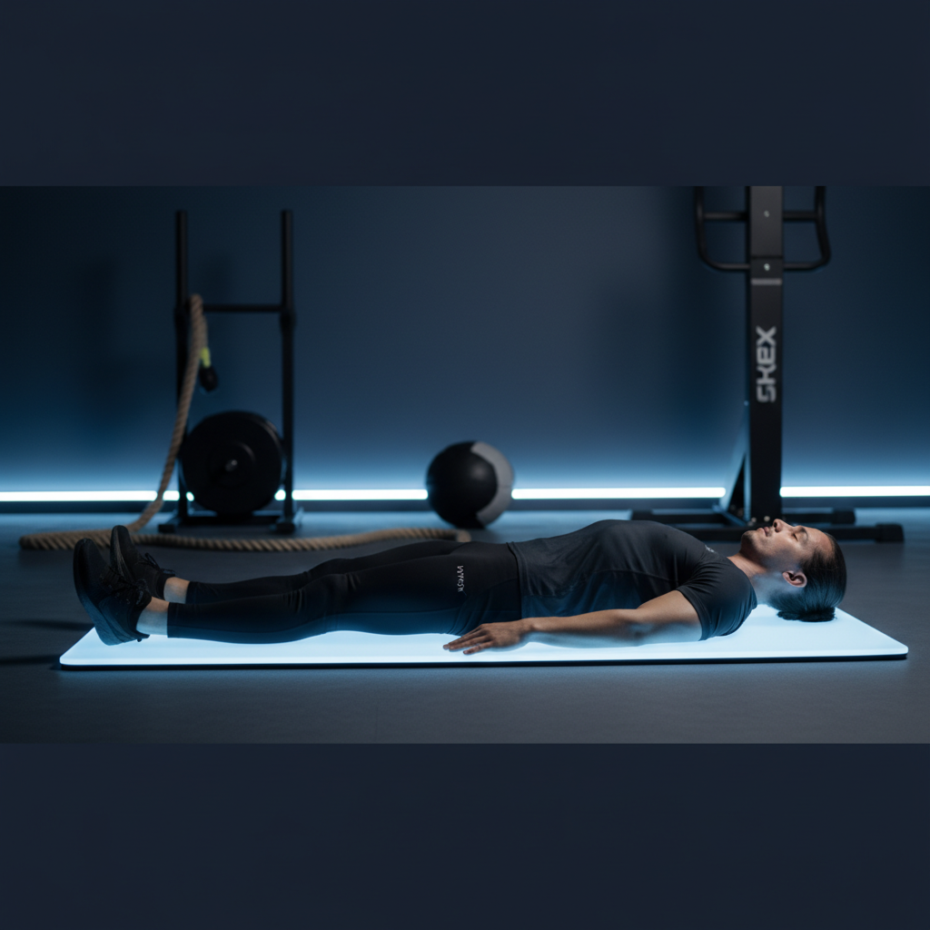 Hyrox athlete on a recovery PEMF mat