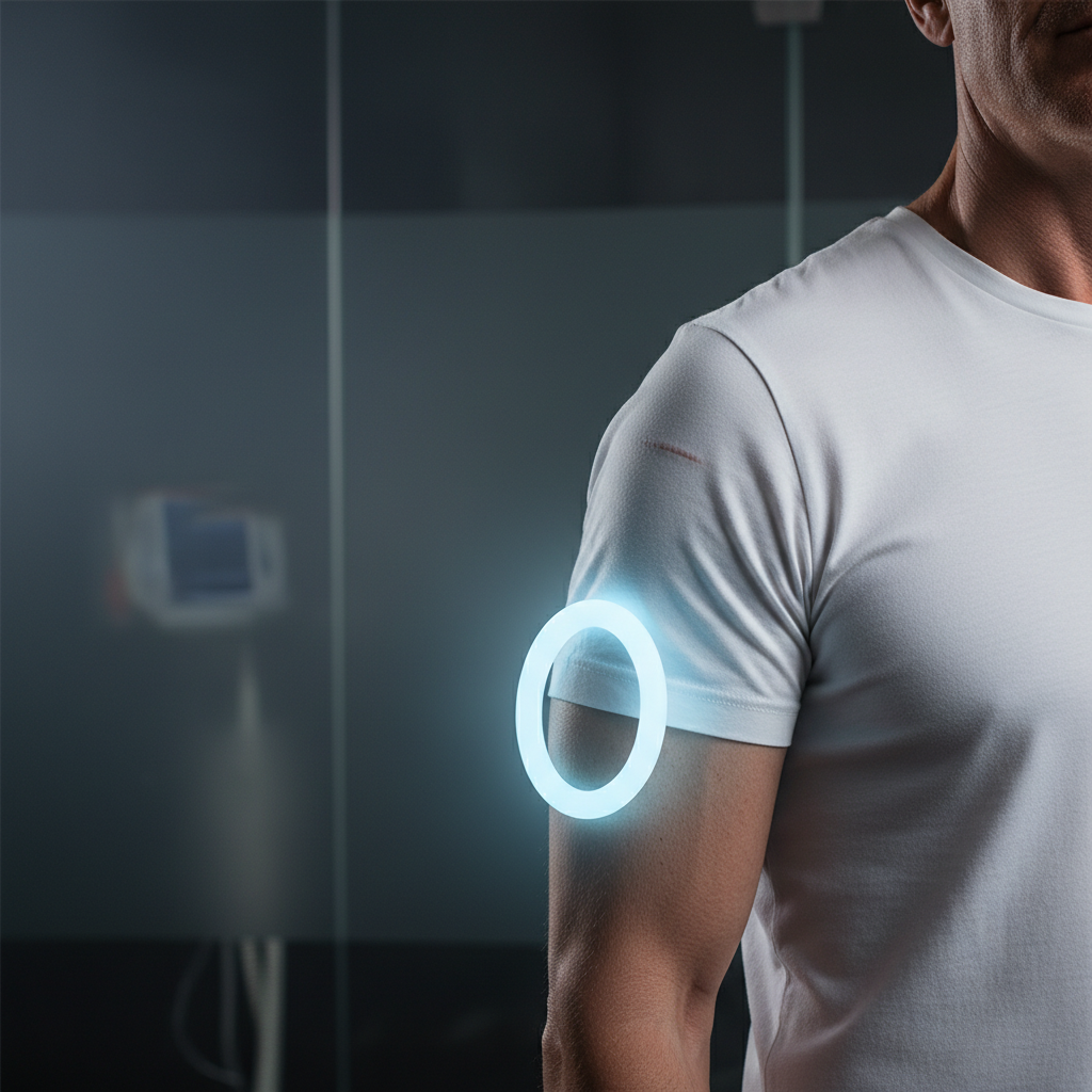 PEMF therapy applicator around a healing post-surgical shoulder